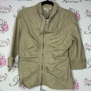 Joseph ribkoff blazer style cardigan jacket zip up tan beige silver cinch